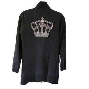 BCBG Vintage Y2K Black Track Jacket Rhinestone Crown Full Zip Women’s Small
